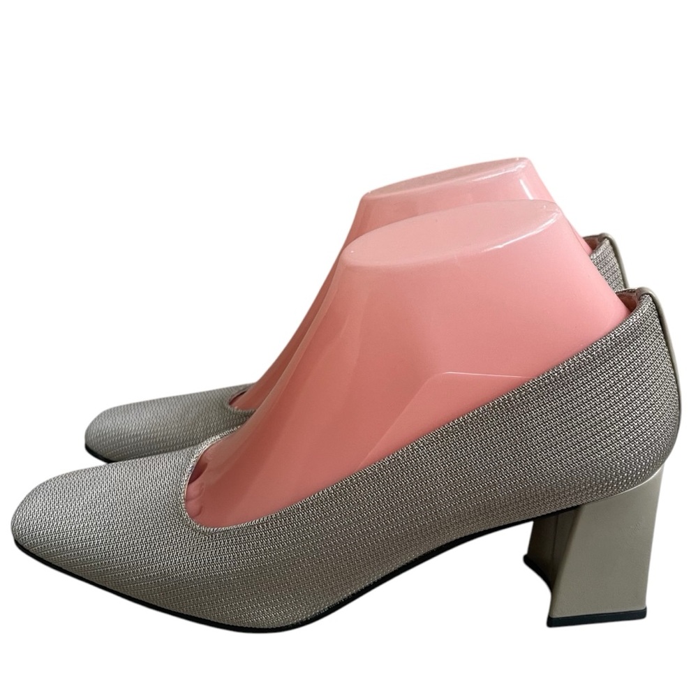 Stuart Weitzman Womens Satin Square Toe‎ High Heels Pumps Grey Sz 8B EUC Used 2x